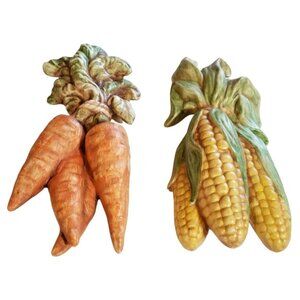 Vintage Ceramic 3D Raised Vegetable Wall Plaque Kitchen Decor Carrot‎ Corn
